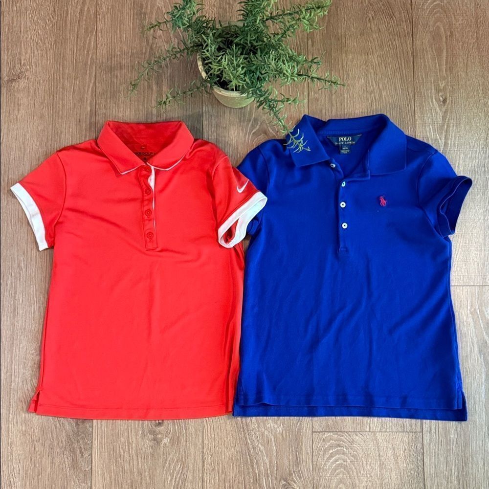 ((2 PIECE)) GIRLS GOLF STYLE POLO SHIRTS NIKE AND POLO RALPH LAUREN SIZE 8